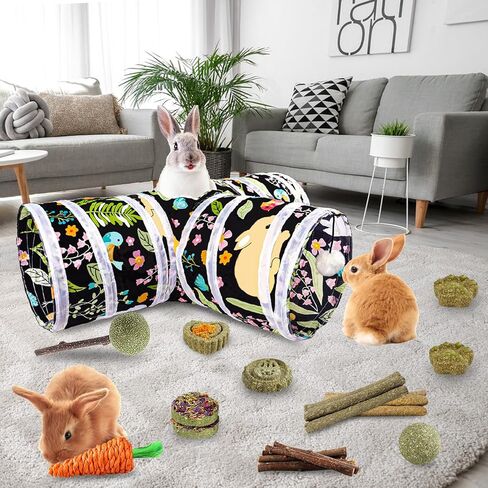 Bunny Tunnel, Collapsible 3 Way Guinea Pig Tunnel & Tubes, Rabbit Chew Toys Small Animal Hideout for Rabbit Guinea Pig Ferret Hamster in Kuwait