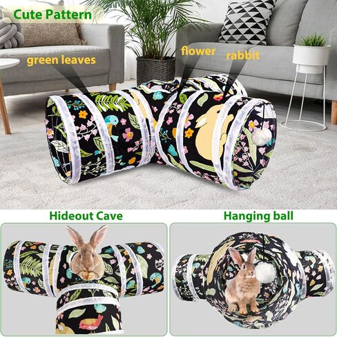 Bunny Tunnel, Collapsible 3 Way Guinea Pig Tunnel & Tubes, Rabbit Chew Toys Small Animal Hideout for Rabbit Guinea Pig Ferret Hamster in Kuwait