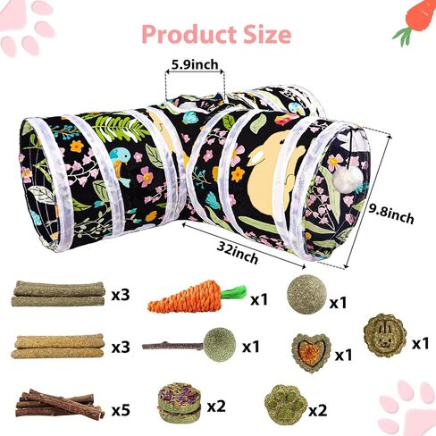 Bunny Tunnel, Collapsible 3 Way Guinea Pig Tunnel & Tubes, Rabbit Chew Toys Small Animal Hideout for Rabbit Guinea Pig Ferret Hamster in Kuwait