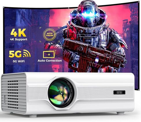جهاز عرض مزود بواي فاي وبلوتوث، جهاز عرض 4K [تركيز تلقائي/6D Keystone] أجهزة عرض أصلية 1080P مع شاشة 300 بوصة، 600 ANSI 4K يدعم تكبير بنسبة 50%، جهاز عرض Agreago خارجي لنظام iOS/Android/TV Stick in Kuwait