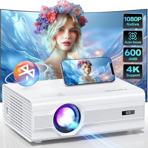 جهاز عرض مزود بواي فاي وبلوتوث، جهاز عرض 4K [تركيز تلقائي/6D Keystone] أجهزة عرض أصلية 1080P مع شاشة 300 بوصة، 600 ANSI 4K يدعم تكبير بنسبة 50%، جهاز عرض Agreago خارجي لنظام iOS/Android/TV Stick in Kuwait