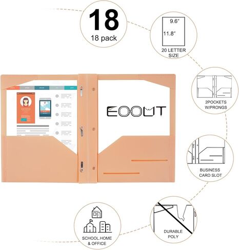 EOOUT 18 Pack Plastic Folders with Clear Front Pocket, 9 Pastel Colors, Folders mit 2 Pockets and 3 Prongs, File Folders with Pockets and Prongs for Documents in Saudi Arabia