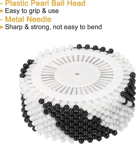 PATIKIL Pearl Head Sewing Pins, 12 Set Straight Corsage Decorative Round Pin for Sewing Dressmaking Supplies, Black White in Saudi Arabia