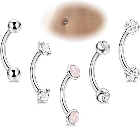 5PCS 14G 316L Stainless Steel Small Belly Button Rings for Women Girls Tiny Simple Internally Threaded Navel Rings Hypoallergenic Petite CZ Opal Eyebrow Lip Daith Rook Piercing Jewelry 6-16MM in Saudi Arabia