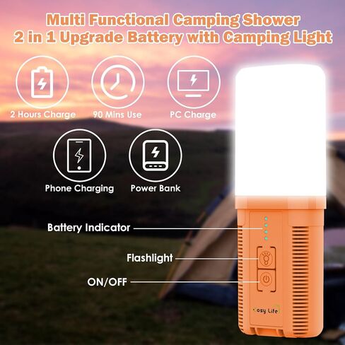 Cosy Life Portable Shower for Camping, Rechargeable Camping Shower Pump with 5 Gallons Collapsible Bucket & LED Light, Electric Outdoor Camp Shower Portable Shower Pump Camping Hiking (5.9 ft Hose) in Saudi Arabia