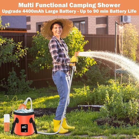 Cosy Life Portable Shower for Camping, Rechargeable Camping Shower Pump with 5 Gallons Collapsible Bucket & LED Light, Electric Outdoor Camp Shower Portable Shower Pump Camping Hiking (5.9 ft Hose) in Saudi Arabia