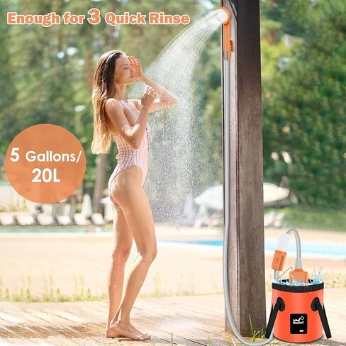 Cosy Life Portable Shower for Camping, Rechargeable Camping Shower Pump with 5 Gallons Collapsible Bucket & LED Light, Electric Outdoor Camp Shower Portable Shower Pump Camping Hiking (5.9 ft Hose) in Saudi Arabia