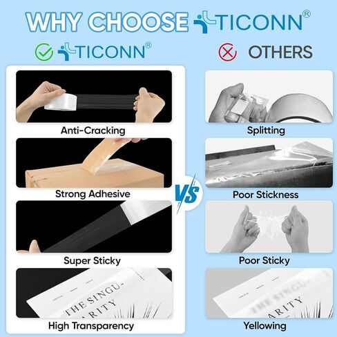 شريط التعبئة TICONN، شريط تغليف شفاف شديد التحمل 720 ياردة، شريط شحن 2.7 مل، أشرطة 1.88 بوصة × 60 ياردة للشحن والبريد والنقل (12 حزمة) in Kuwait