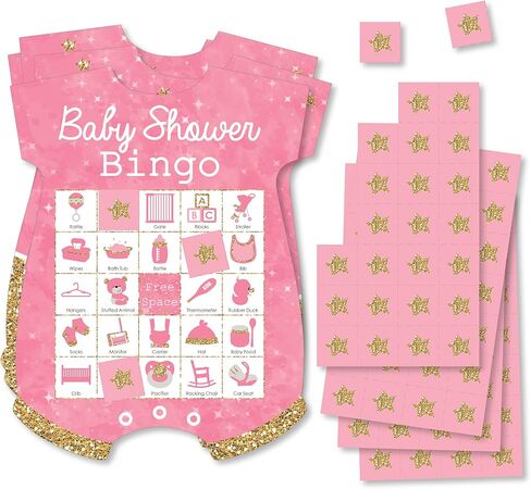 Big Dot of Happiness Pink Twinkle Twinkle Little Star - Picture Bingo Cards and Markers - Baby Shower Shaped Bingo Game - Set of 18 in Saudi Arabia