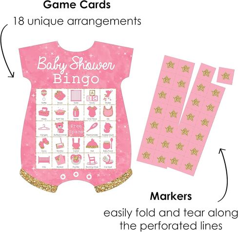 Big Dot of Happiness Pink Twinkle Twinkle Little Star - Picture Bingo Cards and Markers - Baby Shower Shaped Bingo Game - Set of 18 in Saudi Arabia