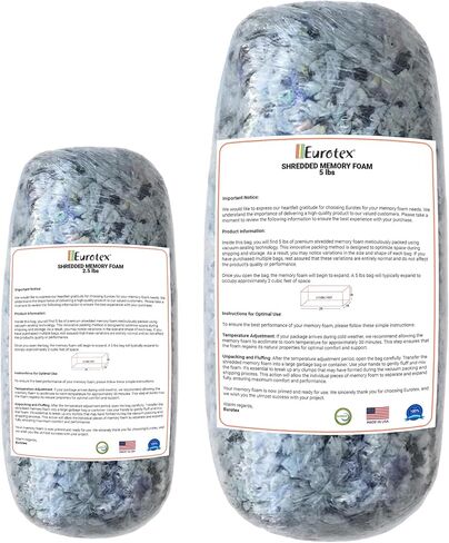 EUROTEX Premium Shredded Memory Foam Bean Bag Filler, Pillow Cushion Filling, Dog Bed, Craft, Pouf Refill, Polyfill/Poly fil Stuffing- Soft, Made in USA, Multi Color - 5lbs in Saudi Arabia