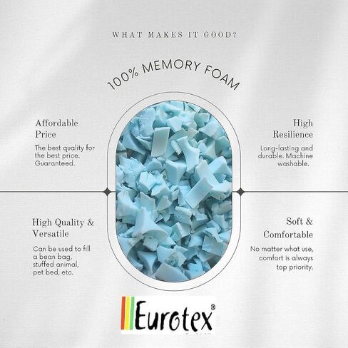 EUROTEX Premium Shredded Memory Foam Bean Bag Filler, Pillow Cushion Filling, Dog Bed, Craft, Pouf Refill, Polyfill/Poly fil Stuffing- Soft, Made in USA, Multi Color - 5lbs in Saudi Arabia
