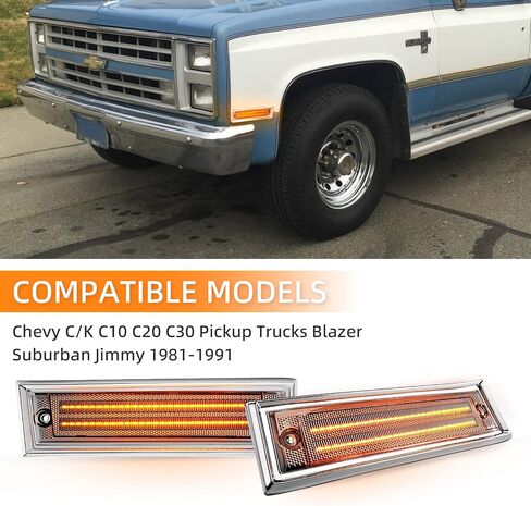 Front LED Side Marker Lights Fender Bumper Lamps Compatible with Chevy C/K C10 C20 C30 Pickup Trucks Blazer Suburban Jimmy 1981-1991 Smoked Lens 2 Pieces (Clear Lens) in Saudi Arabia