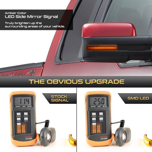 [شريط LED كهرماني] لـ 2009-2014 Ford F150 Amber Lens Side Mirror Marker Turn Signal Light Blinker Lamp Assembly زوج بديل، جانب السائق والراكب in Saudi Arabia
