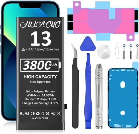 بطارية لهاتف iPhone 13، 3800 مللي أمبير (ترقية جديدة 2023) بطارية بديلة عالية السعة لهاتف iPhone 13 A2482 A2631 A2633 A2634 A2635 مع مجموعة أدوات بديلة احترافية in Kuwait