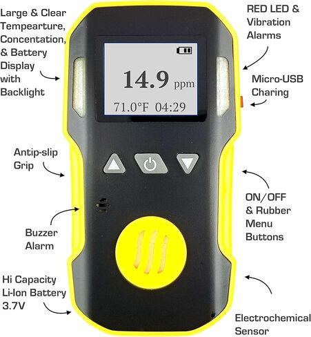 كاشف غاز سيانيد الهيدروجين (HCN) بواسطة الطب الشرعي | الولايات المتحدة الأمريكية NIST المعايرة والشهادة | شحن يو اس بي | إنذارات الصوت والضوء والاهتزاز | 0-50 جزء في المليون من حمض الهيدروكلوريك | in Kuwait