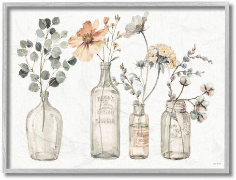 Stupell Industries Antique Floral Bouquets Flowers Glass Jar Painting Grey Framed 11 x 14 in Saudi Arabia