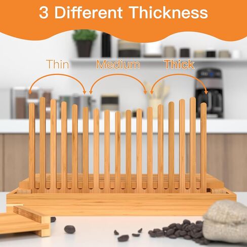 قطاعة خبز الخيزران، دليل قطع مدمج قابل للطي مع صينية فتات الخبز، دليل تقطيع الخبز قابل للتعديل بـ 3 أحجام سمك، لوح تقطيع الخبز، رائع للخبز المنزلي والكعك والخبز in Kuwait