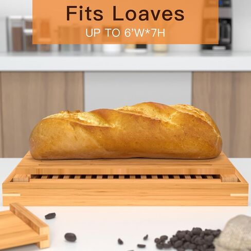 قطاعة خبز الخيزران، دليل قطع مدمج قابل للطي مع صينية فتات الخبز، دليل تقطيع الخبز قابل للتعديل بـ 3 أحجام سمك، لوح تقطيع الخبز، رائع للخبز المنزلي والكعك والخبز in Kuwait