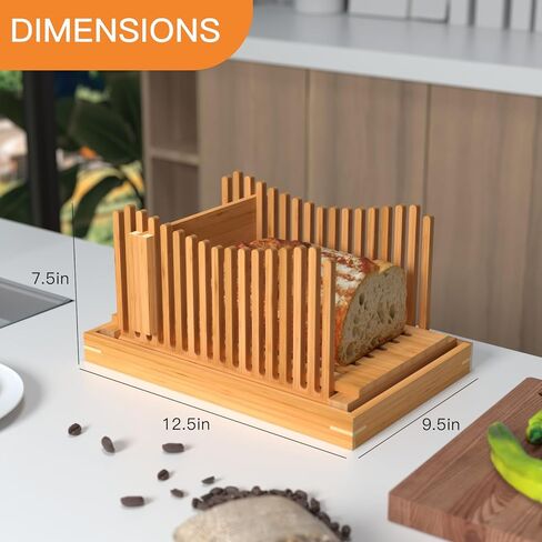 قطاعة خبز الخيزران، دليل قطع مدمج قابل للطي مع صينية فتات الخبز، دليل تقطيع الخبز قابل للتعديل بـ 3 أحجام سمك، لوح تقطيع الخبز، رائع للخبز المنزلي والكعك والخبز in Kuwait