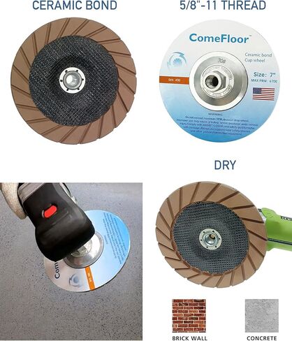 عجلة كأس طحن خرسانية 7 بوصة عجلة كأس ألماس سيراميك لطحن الأرضية، تناسب مطحنة زاوية أربور 5/8 بوصة - 11 (30#) in Kuwait