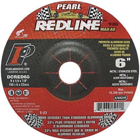 عجلة طحن مركزية مضغوطة مقاس 6 × 1/4 × 7/8 من بيرل ريدلاين، عبوة من 10 قطع in Kuwait