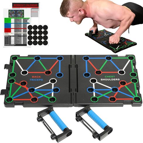 Push Up Board – Strong, ABS Plastic & Steel 20-in-1 Workout Boards w/ Secure Lock Latches, Anti-Slip Handles - Foldable, Color-Coded Strength Training Equipment - Ideal Exercise Board for Home Gym for in Saudi Arabia