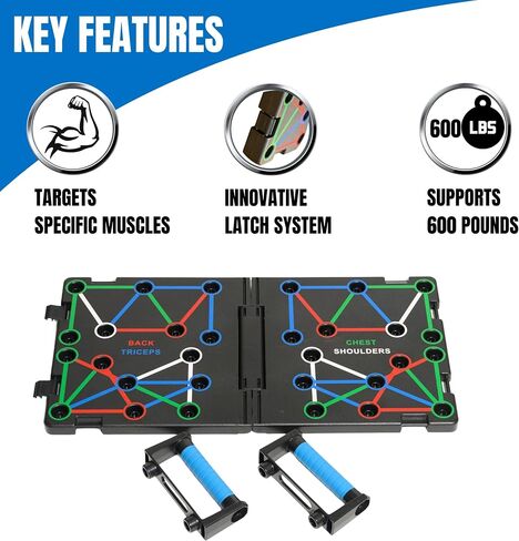 Push Up Board – Strong, ABS Plastic & Steel 20-in-1 Workout Boards w/ Secure Lock Latches, Anti-Slip Handles - Foldable, Color-Coded Strength Training Equipment - Ideal Exercise Board for Home Gym for in Saudi Arabia