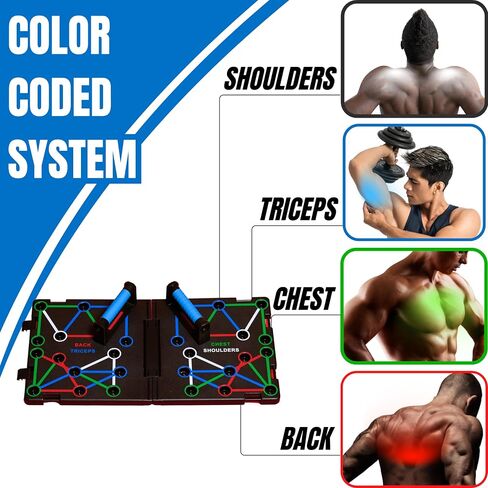 Push Up Board – Strong, ABS Plastic & Steel 20-in-1 Workout Boards w/ Secure Lock Latches, Anti-Slip Handles - Foldable, Color-Coded Strength Training Equipment - Ideal Exercise Board for Home Gym for in Saudi Arabia