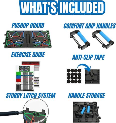 Push Up Board – Strong, ABS Plastic & Steel 20-in-1 Workout Boards w/ Secure Lock Latches, Anti-Slip Handles - Foldable, Color-Coded Strength Training Equipment - Ideal Exercise Board for Home Gym for in Saudi Arabia