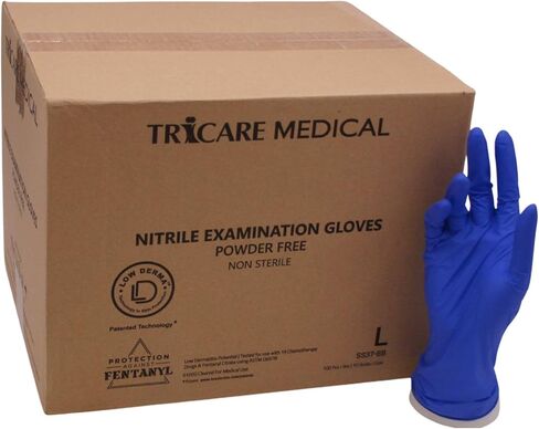 Low Derma Large Nitrile Exam Gloves, Blue, 4.7 mil, Medium Duty, Latex-Free, Powder-Free, Chemo Drug Tested, Case of 1000 in Saudi Arabia