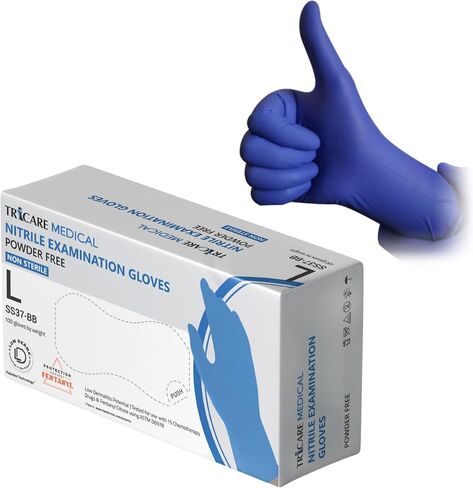 Low Derma Large Nitrile Exam Gloves, Blue, 4.7 mil, Medium Duty, Latex-Free, Powder-Free, Chemo Drug Tested, Case of 1000 in Saudi Arabia