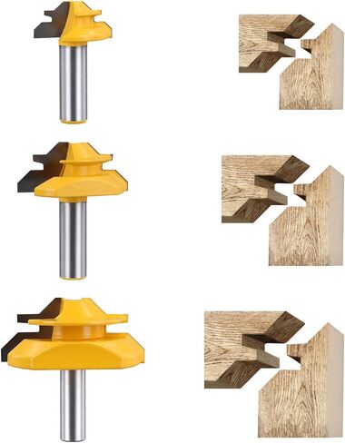 3pcs 1/2in 45 Degree Lock Miter Router Bit Setup Jig , Finger Joint Router Bits Woodworking Tools for 1/2in, 3/4in, 1in, Cutting Height Shank Router Bits for Woodworking Router Drill in Saudi Arabia