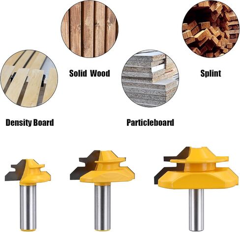 3pcs 1/2in 45 Degree Lock Miter Router Bit Setup Jig , Finger Joint Router Bits Woodworking Tools for 1/2in, 3/4in, 1in, Cutting Height Shank Router Bits for Woodworking Router Drill in Saudi Arabia