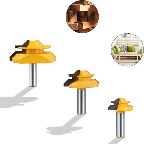 3pcs 1/2in 45 Degree Lock Miter Router Bit Setup Jig , Finger Joint Router Bits Woodworking Tools for 1/2in, 3/4in, 1in, Cutting Height Shank Router Bits for Woodworking Router Drill in Saudi Arabia