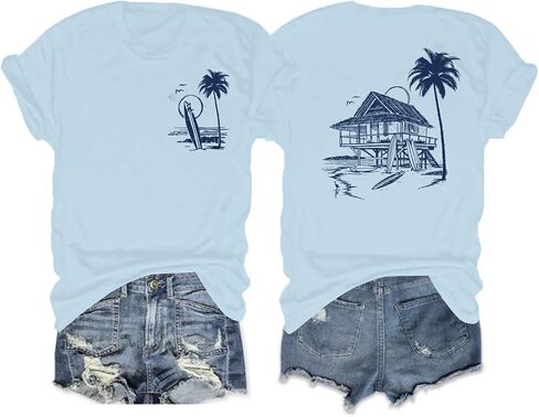 Oversized Beach Shirts for Women Palm Trees Beach Graphic Tshirts Summer Hawaiian Vacation T Shirts Baggy Tops in Saudi Arabia