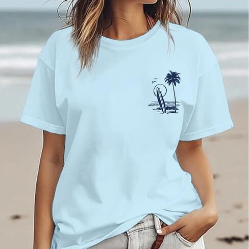 Oversized Beach Shirts for Women Palm Trees Beach Graphic Tshirts Summer Hawaiian Vacation T Shirts Baggy Tops in Saudi Arabia