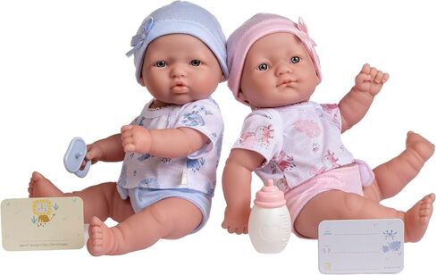 JC Toys Berenguer Boutique Realistic La Newborn مقاس 12.5 بوصة توائم فينيل قابلة للغسل | مجموعة هدايا ذات طابع أزرق ووردي مع حفاضات قابلة لإعادة الاستخدام وقبعات وقمصان واللهايات والزجاجات وشهادة الميلاد in Saudi Arabia