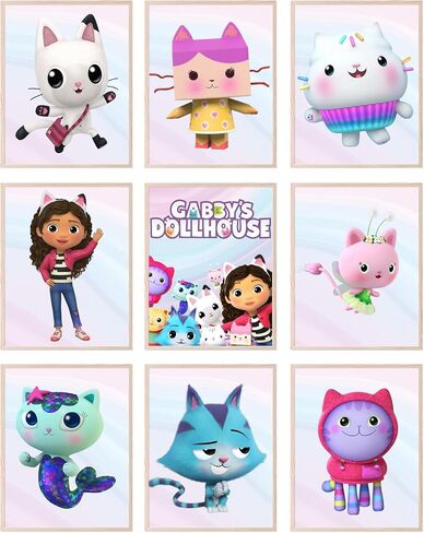 BigWig Prints Gabby's Dollhouse Poster - Gabby Dollhouse Room Decor, Gabby Dollhouse Wall Decor, Gabby Doll House Birthday Decorations, Gabbys Dollhouse Decorations - Unframed Set of 9 (8x10) in Saudi Arabia
