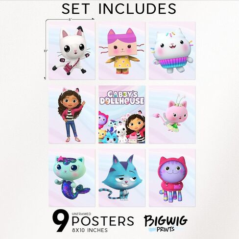 BigWig Prints Gabby's Dollhouse Poster - Gabby Dollhouse Room Decor, Gabby Dollhouse Wall Decor, Gabby Doll House Birthday Decorations, Gabbys Dollhouse Decorations - Unframed Set of 9 (8x10) in Saudi Arabia