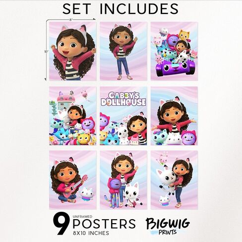 BigWig Prints Gabby's Dollhouse Poster - Gabby Dollhouse Room Decor, Gabby Dollhouse Wall Decor, Gabby Doll House Birthday Decorations, Gabbys Dollhouse Decorations - Unframed Set of 9 (8x10) in Saudi Arabia