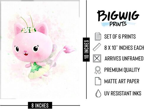 مطبوعات BigWig لديكور حائط بيت الدمية غابي - ديكور غرفة بيت الدمية غابي، ملصق بيت الدمية غابي، ديكورات عيد ميلاد بيت الدمية غابي، ديكورات بيت الدمى غابي - مجموعة غير مؤطرة من 9 (8 × 10) in Kuwait