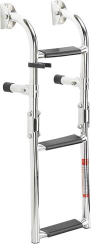 NovelBee Foldable Stainless Steel 3 Steps Ladder Stern Mount w Rubber Grips for Marine Boat Yacht (3 Steps:2+1 Steps) in Saudi Arabia