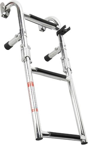 NovelBee Foldable Stainless Steel 3 Steps Ladder Stern Mount w Rubber Grips for Marine Boat Yacht (3 Steps:2+1 Steps) in Saudi Arabia