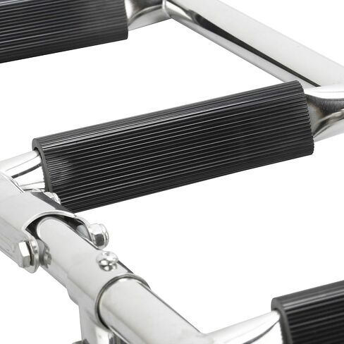 NovelBee Foldable Stainless Steel 3 Steps Ladder Stern Mount w Rubber Grips for Marine Boat Yacht (3 Steps:2+1 Steps) in Saudi Arabia