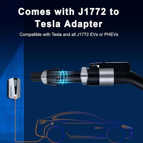 Level 2 Home Electric Vehicle (EV) Charger up to 48 Amp, 240V, WiFi and Bluetooth, UL/CE/FCC, Hardwire, Indoor/Outdoor, 25-Foot Cable, J1772 to Tesla Charging Adapter in Saudi Arabia