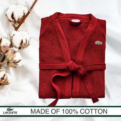 Lacoste Classic Pique 100% Cotton Bath Robe for Men & Women, One Size Fits Most, Black Iris in Saudi Arabia