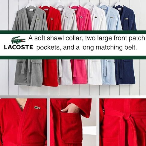Lacoste Classic Pique 100% Cotton Bath Robe for Men & Women, One Size Fits Most, Black Iris in Saudi Arabia