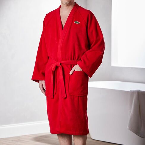 Lacoste Classic Pique 100% Cotton Bath Robe for Men & Women, One Size Fits Most, Black Iris in Saudi Arabia