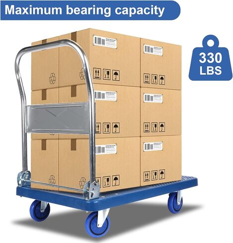 شاحنة ذات منصة قابلة للطي بسعة وزن 660 رطل وعجلات دوارة 360 درجة، عربة يد قابلة للطي للتحميل والتخزين (متوسطة، زرقاء) in Kuwait